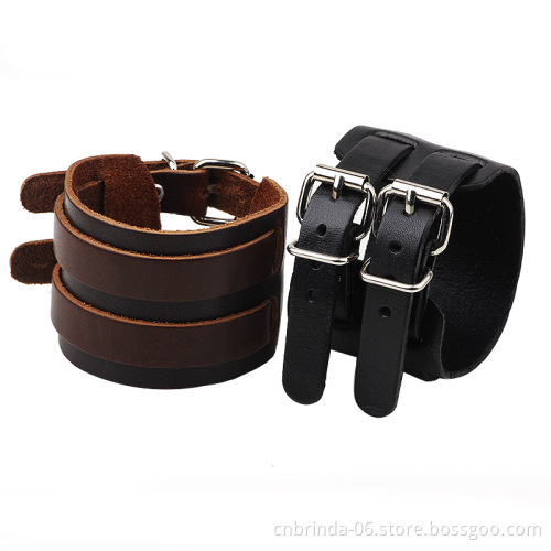 New Black Brown Vintage Genuine Leather Bangles Wide Leather Bracelet For Women Men Bracelet Ethnic Punk Charm Jewelry